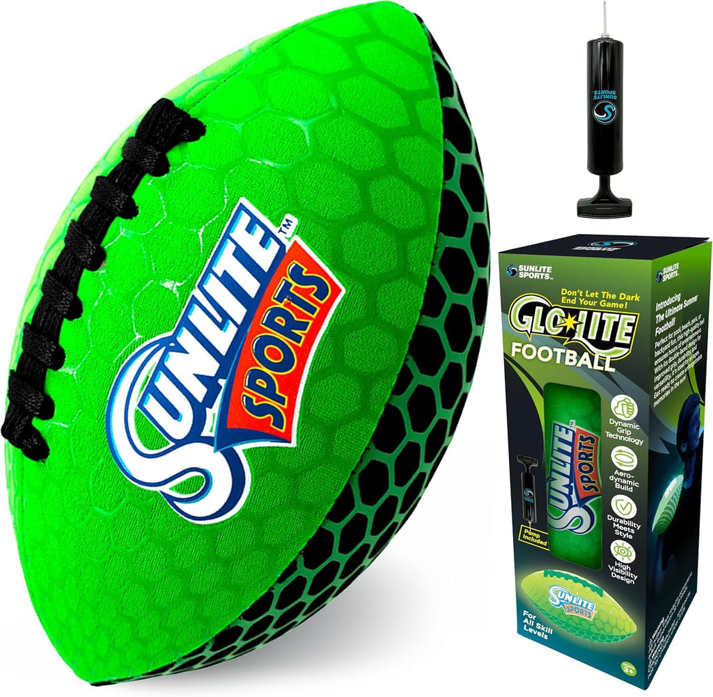 Sunlite Sports Glow-in-the-Dark Waterproof Football – Neoprene, Puncture-Resistant, 9-Inch, for Pool Beach Backyard Family Fun