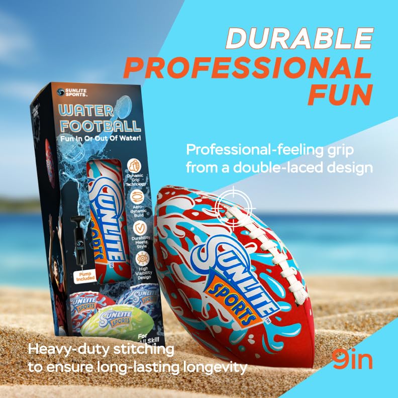 Sunlite Sports Waterproof Football – Neoprene Scarlet Water Toy for Pool, Beach, Lawn, and Backyard Games