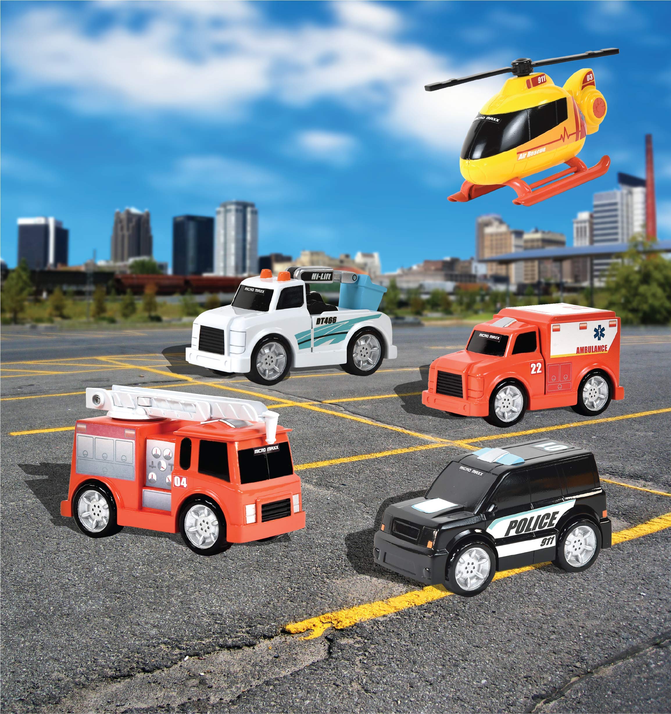 Sunny Days Entertainment Micro Mini City Rescue Vehicles Set – 5 Mini Cars with Soft Rubber Tires