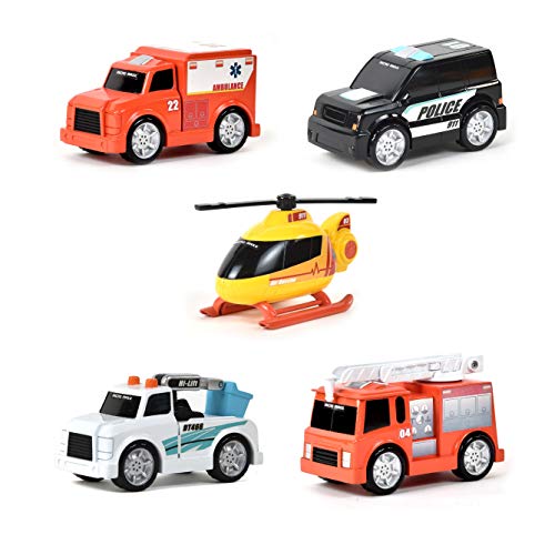Sunny Days Entertainment Micro Mini City Rescue Vehicles Set – 5 Mini Cars with Soft Rubber Tires