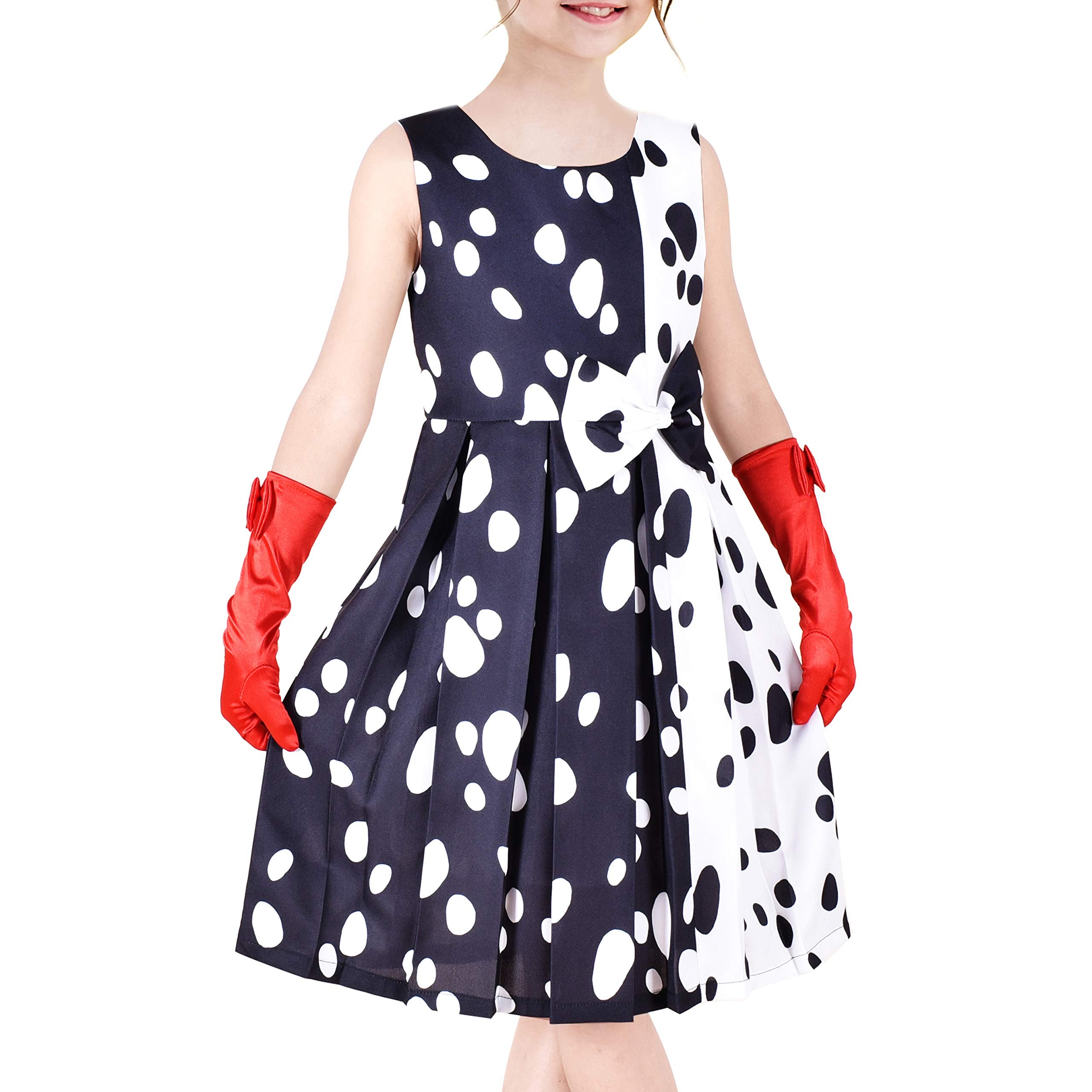 Sunny Fashion Girls Dalmatian Halloween Costume Dress Set with Wig Headband & Red Gloves