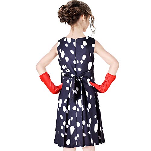Sunny Fashion Girls Dalmatian Halloween Costume Dress Set with Wig Headband & Red Gloves