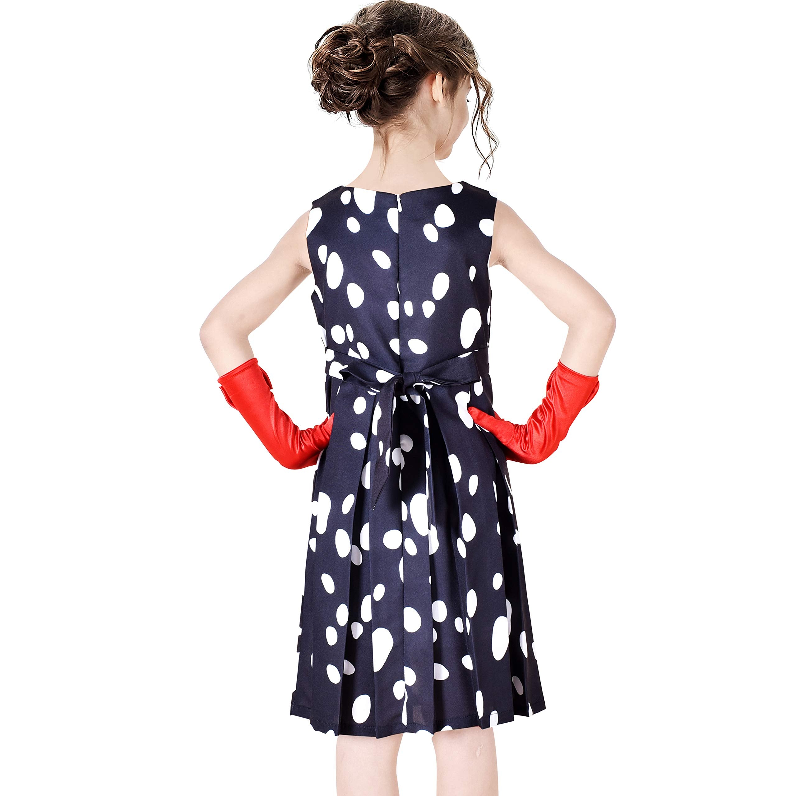 Sunny Fashion Girls Dalmatian Halloween Costume Dress Set with Wig Headband & Red Gloves