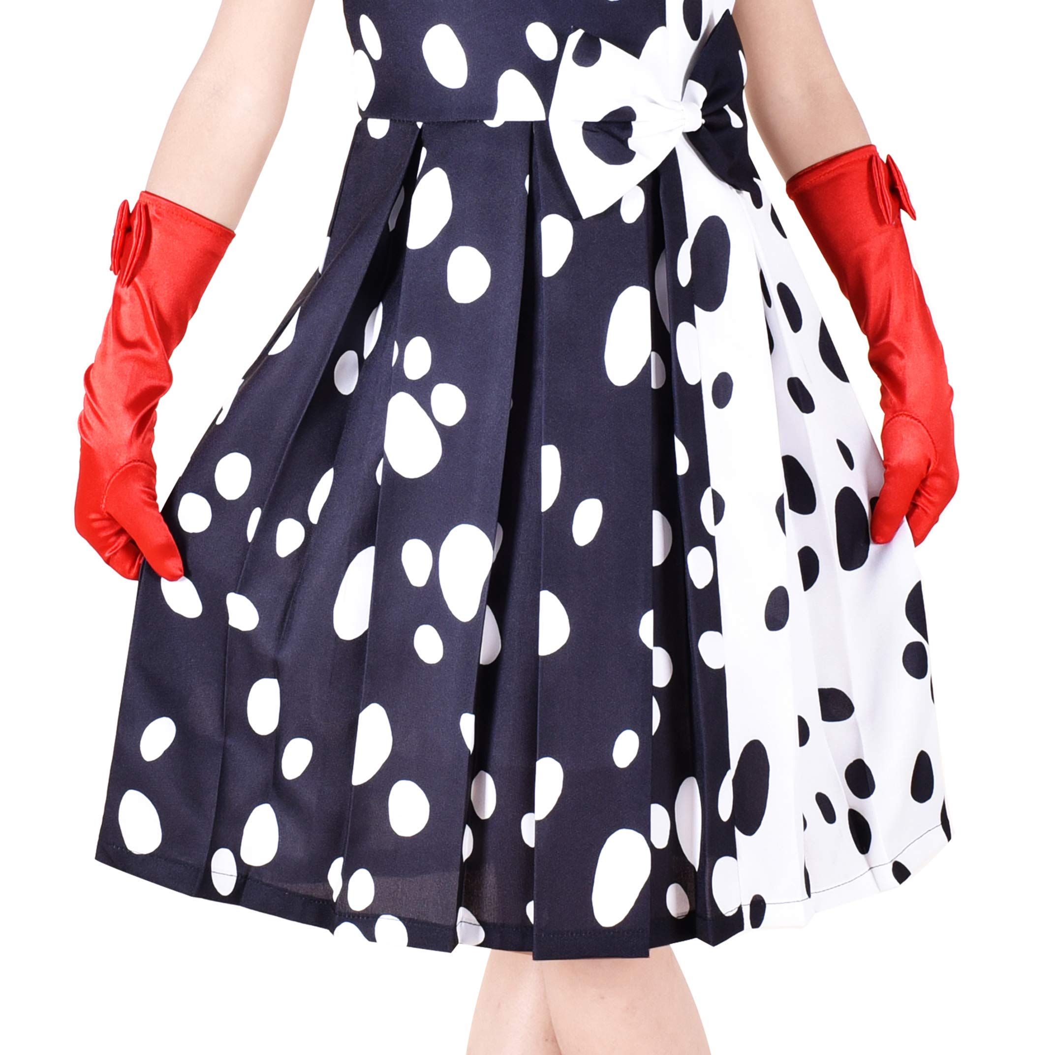 Sunny Fashion Girls Dalmatian Halloween Costume Dress Set with Wig Headband & Red Gloves