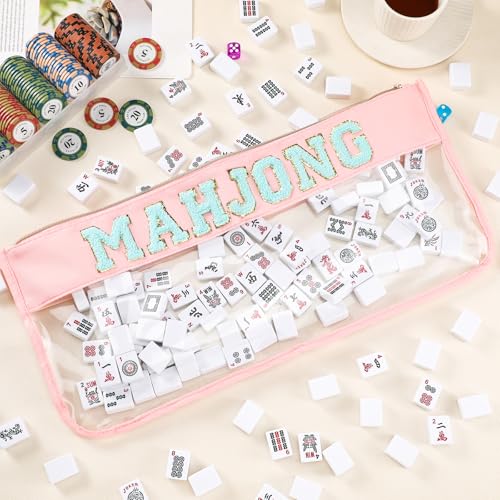 Sunnymove American Mahjong Bag – Empty Storage Case with Gold Zipper, Pink Blue, Holds 166 Tiles