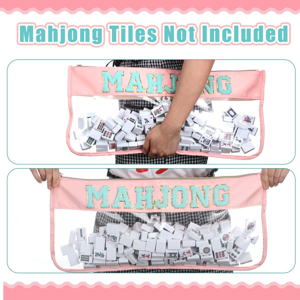 Sunnymove American Mahjong Bag – Empty Storage Case with Gold Zipper, Pink Blue, Holds 166 Tiles