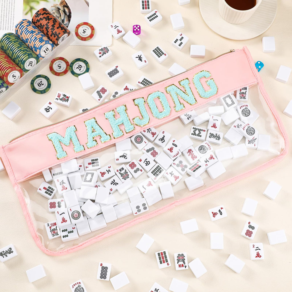 Sunnymove American Mahjong Bag – Empty Storage Case with Gold Zipper, Pink Blue, Holds 166 Tiles