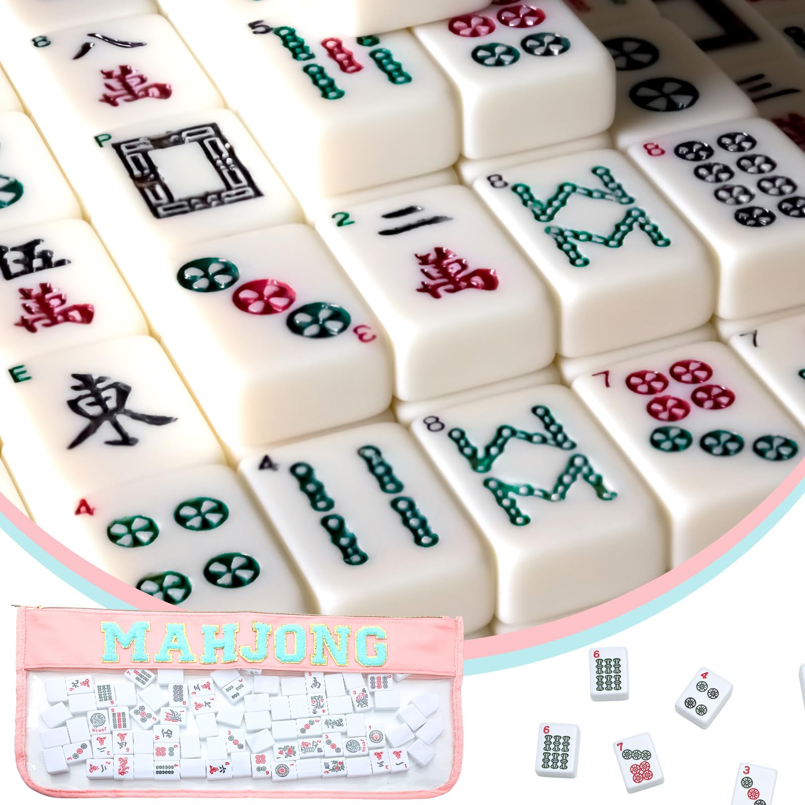 Sunnymove American Mahjong Bag – Empty Storage Case with Gold Zipper, Pink Blue, Holds 166 Tiles