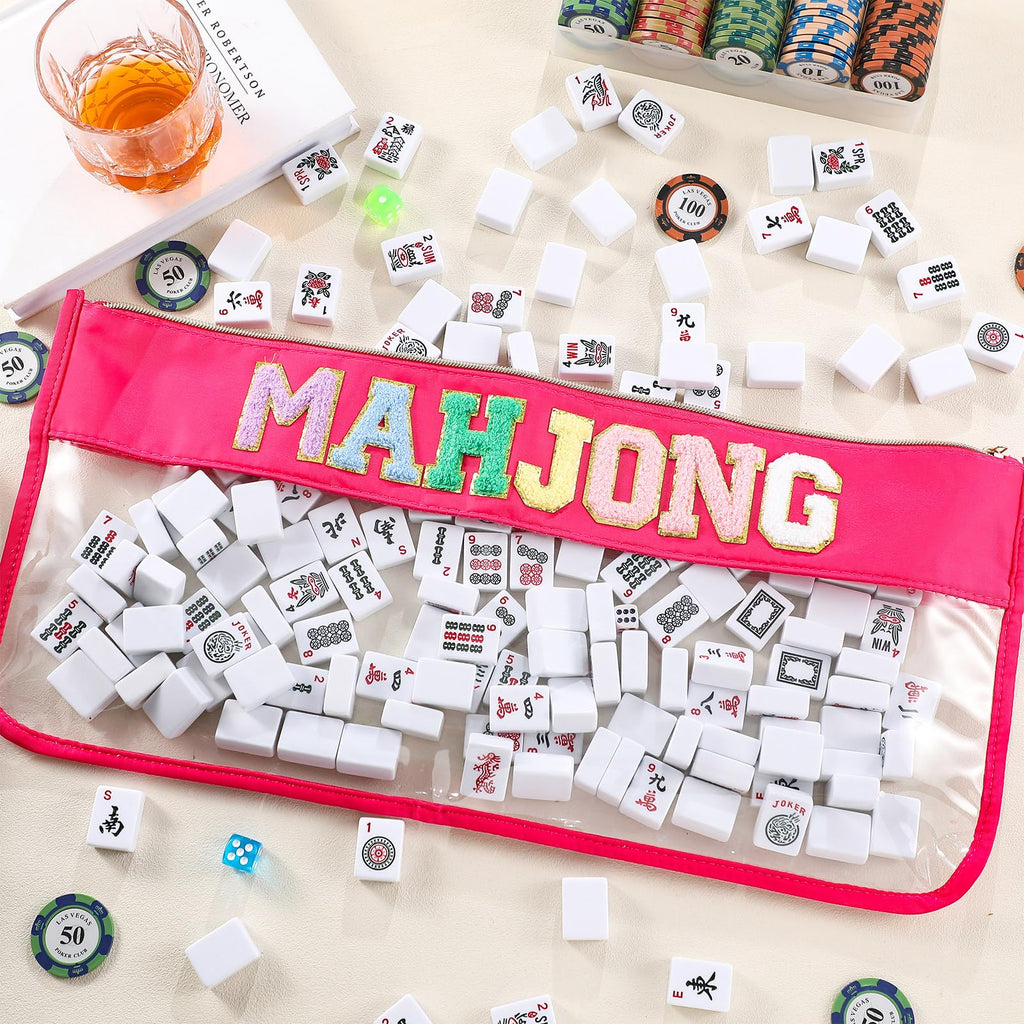 Sunnymove Hot Pink American Mahjong Bag - Empty Case with Zippered & Letters, Holds 166 Tiles