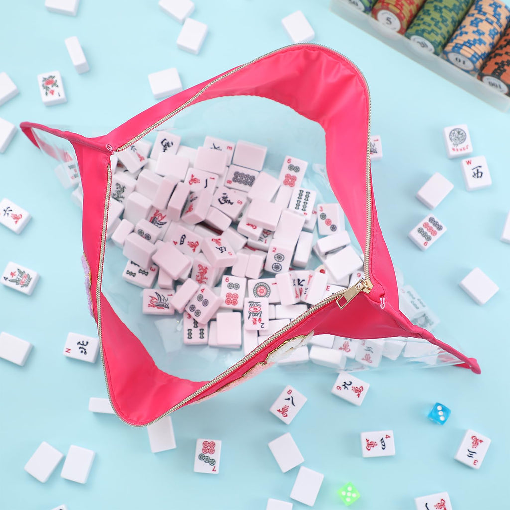 Sunnymove Hot Pink American Mahjong Bag - Empty Case with Zippered & Letters, Holds 166 Tiles