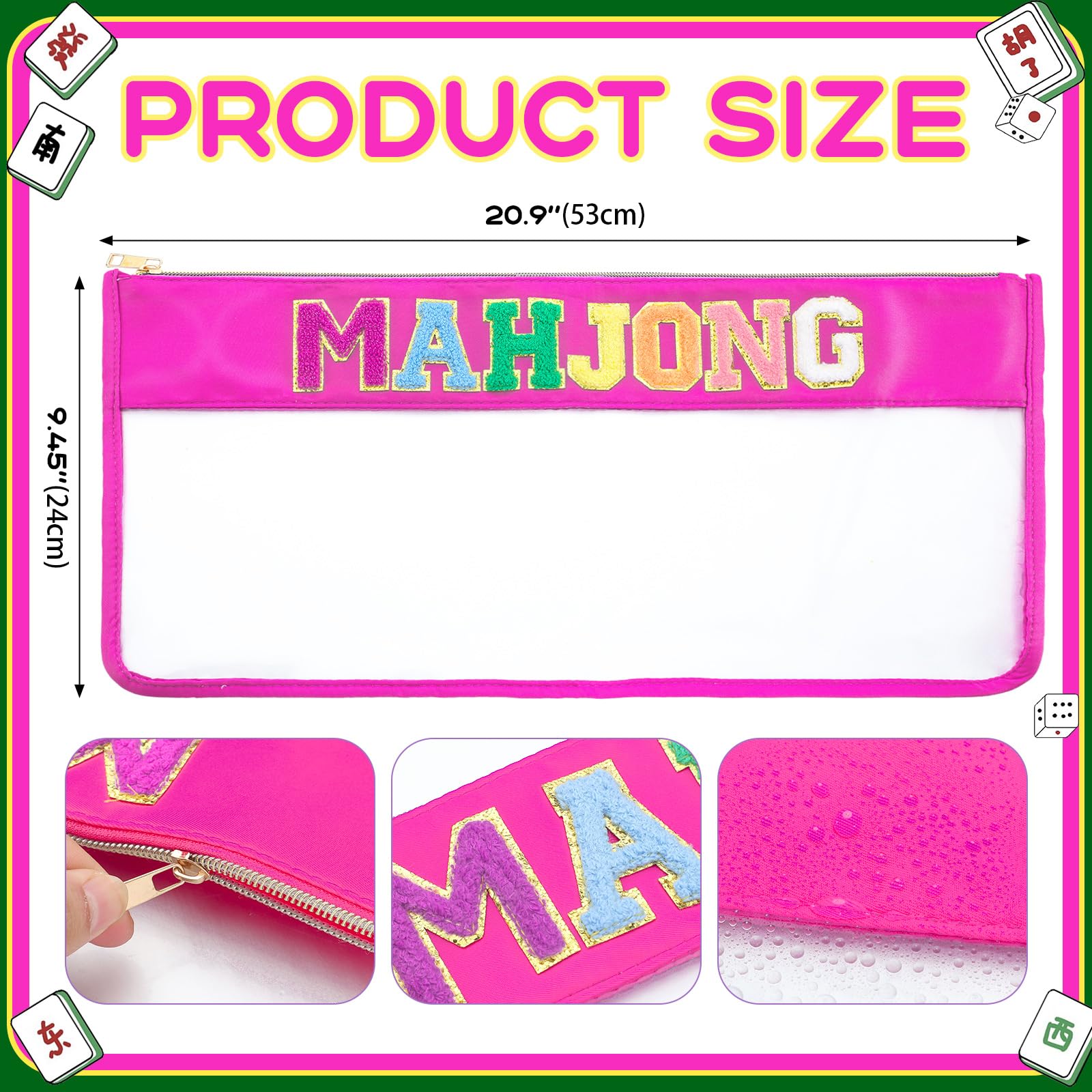 Sunnymove Hot Pink American Mahjong Bag - Empty Case with Zippered & Letters, Holds 166 Tiles