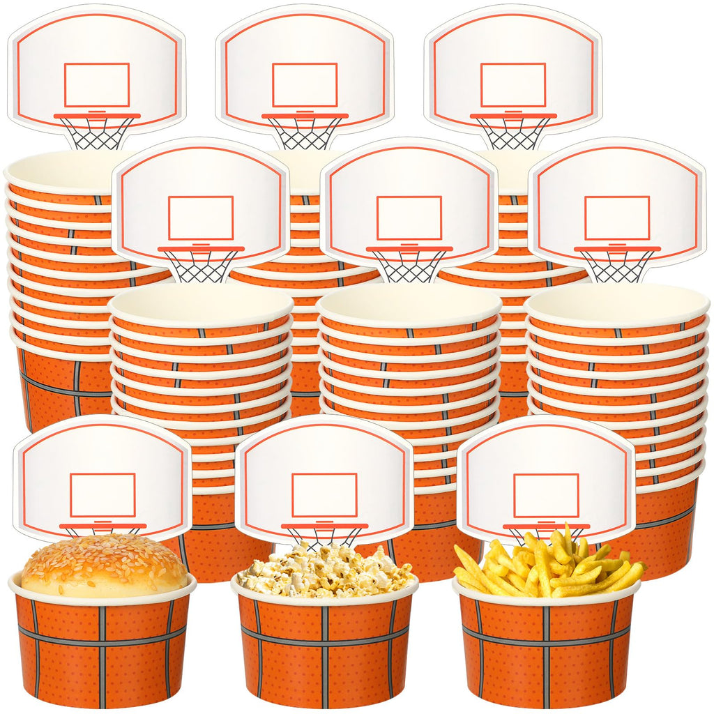 Sunnyray 24 Sets Basketball Hoop Snack Cups - Disposable Paper Party Cups with Cards for Basketball Themed Birthday Parties