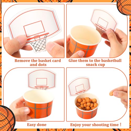 Sunnyray 24 Sets Basketball Hoop Snack Cups - Disposable Paper Party Cups with Cards for Basketball Themed Birthday Parties
