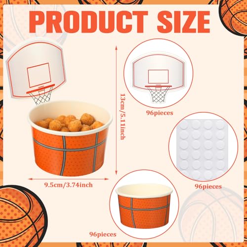 Sunnyray 24 Sets Basketball Hoop Snack Cups - Disposable Paper Party Cups with Cards for Basketball Themed Birthday Parties