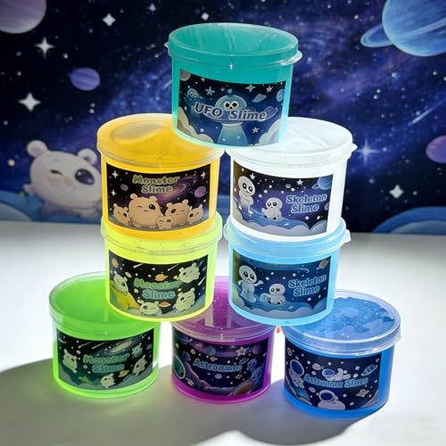Sunool 8-Pack Galaxy Glow-in-the-Dark Space Slime Kit – Non-Sticky, Super Soft Sludge for Kids Party Favors and Stress Relief