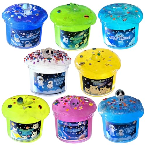 Sunool 8-Pack Galaxy Glow-in-the-Dark Space Slime Kit – Non-Sticky, Super Soft Sludge for Kids Party Favors and Stress Relief