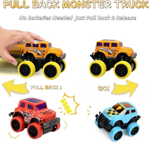 SUNPROUND 8-Pack Mini Monster Truck Toys – Pull-Back Die-Cast Cars for Party Favors, Goodie Bags, and Birthday Bulk Gifts