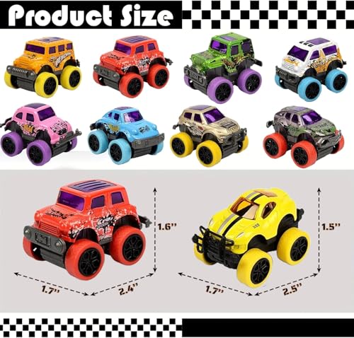 SUNPROUND 8-Pack Mini Monster Truck Toys – Pull-Back Die-Cast Cars for Party Favors, Goodie Bags, and Birthday Bulk Gifts