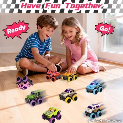 SUNPROUND 8-Pack Mini Monster Truck Toys – Pull-Back Die-Cast Cars for Party Favors, Goodie Bags, and Birthday Bulk Gifts
