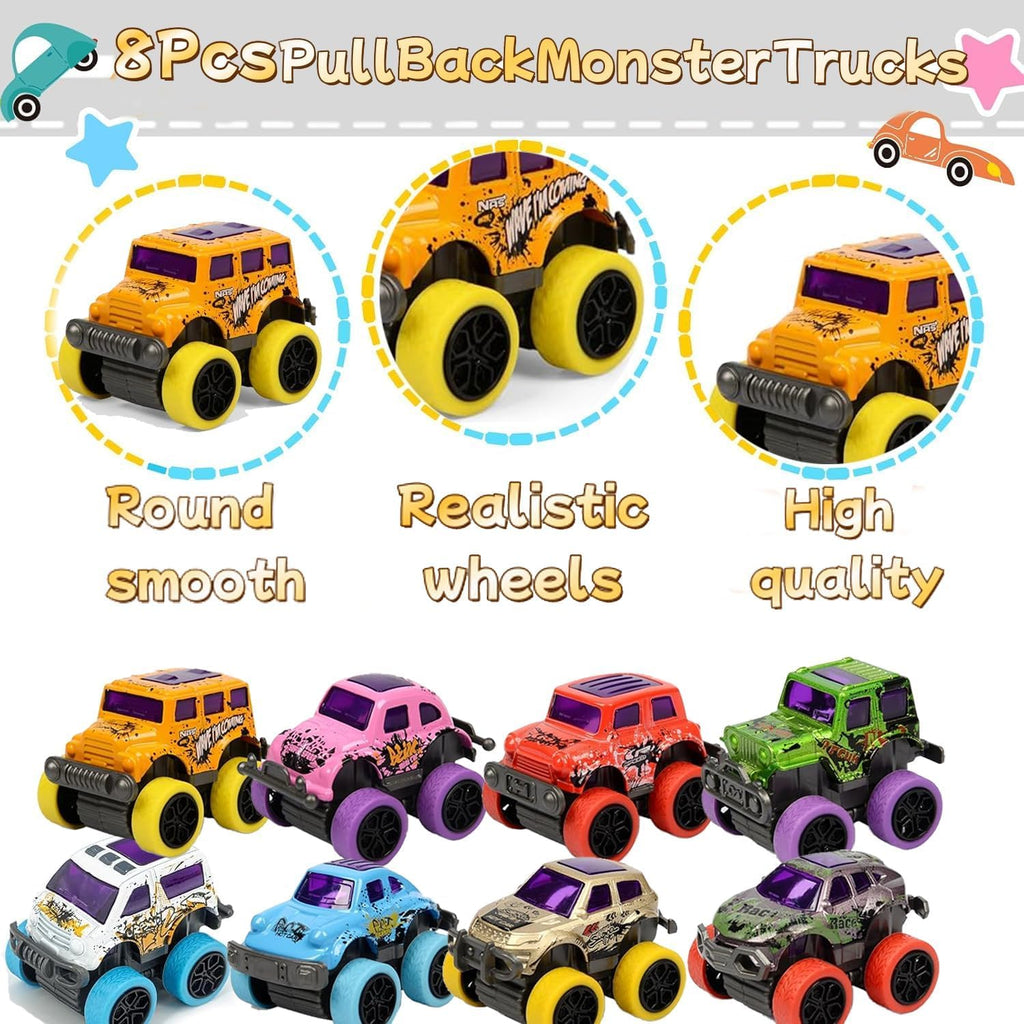 SUNPROUND 8-Pack Mini Monster Truck Toys – Pull-Back Die-Cast Cars for Party Favors, Goodie Bags, and Birthday Bulk Gifts