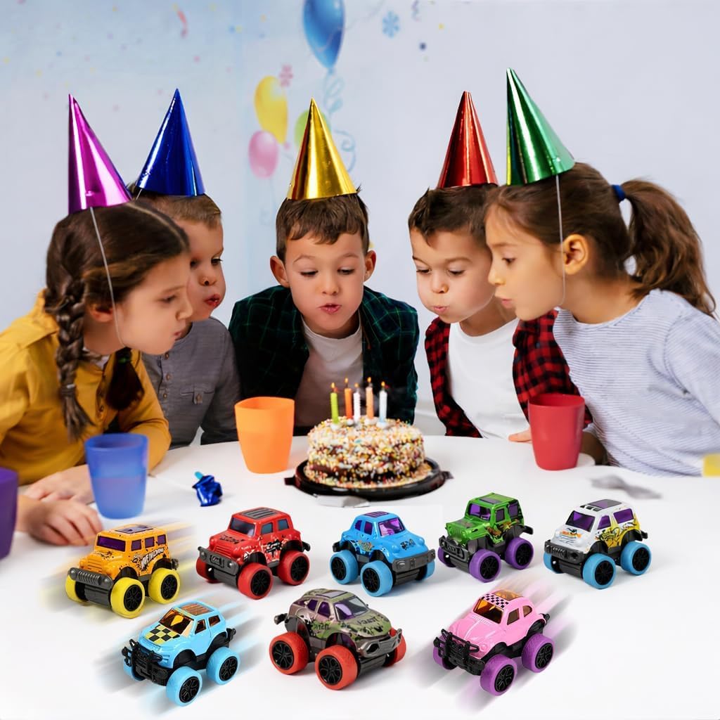 SUNPROUND 8-Pack Mini Monster Truck Toys – Pull-Back Die-Cast Cars for Party Favors, Goodie Bags, and Birthday Bulk Gifts