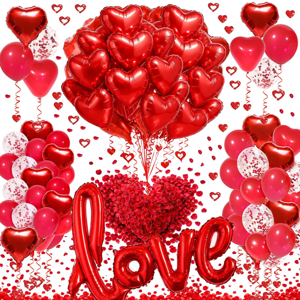 SUNPROUND Red Romantic Party Decoration Kit – 147 Pieces with Heart Balloons, LOVE Balloon, Rose Petals for Wedding, Anniversary, Proposal