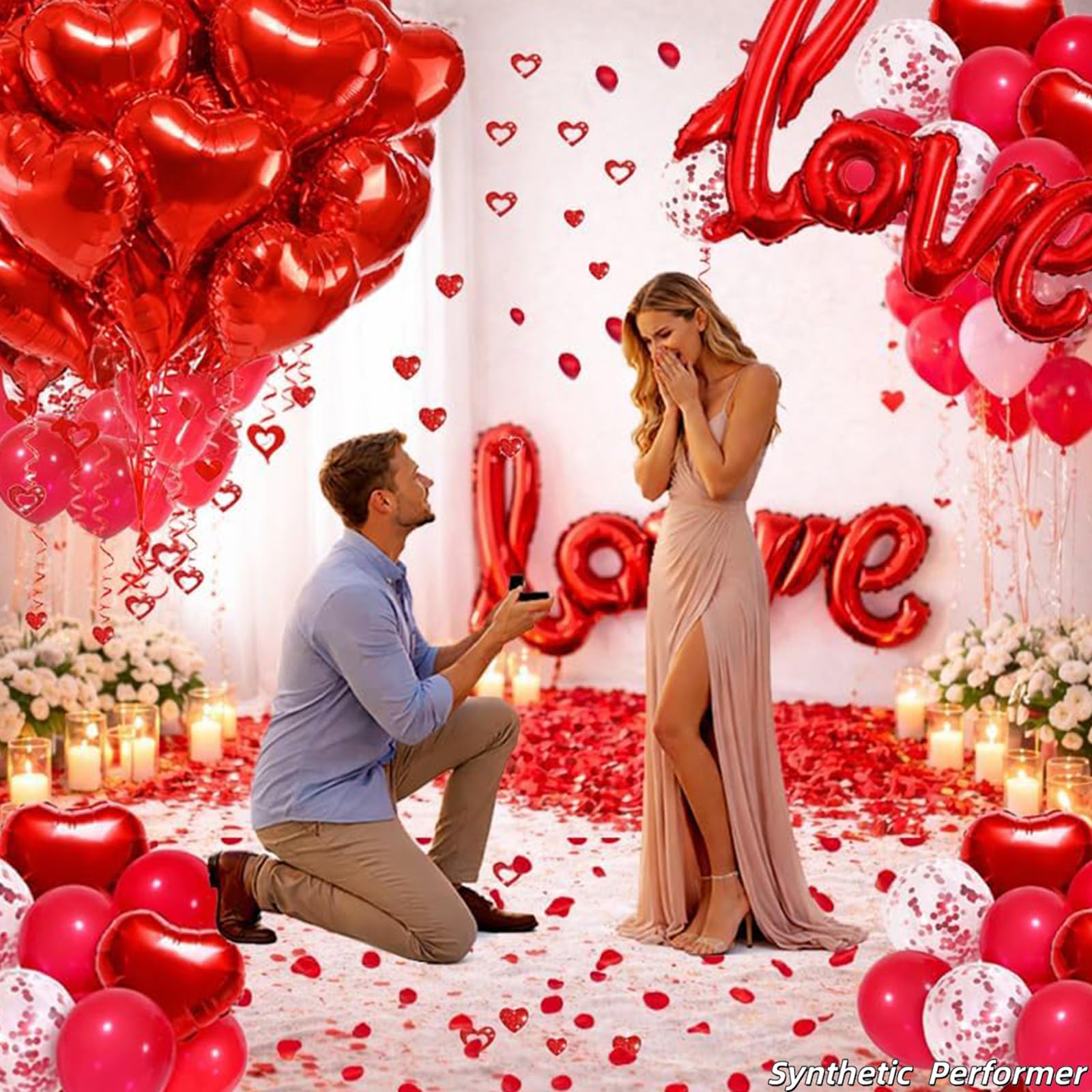 SUNPROUND Red Romantic Party Decoration Kit – 147 Pieces with Heart Balloons, LOVE Balloon, Rose Petals for Wedding, Anniversary, Proposal