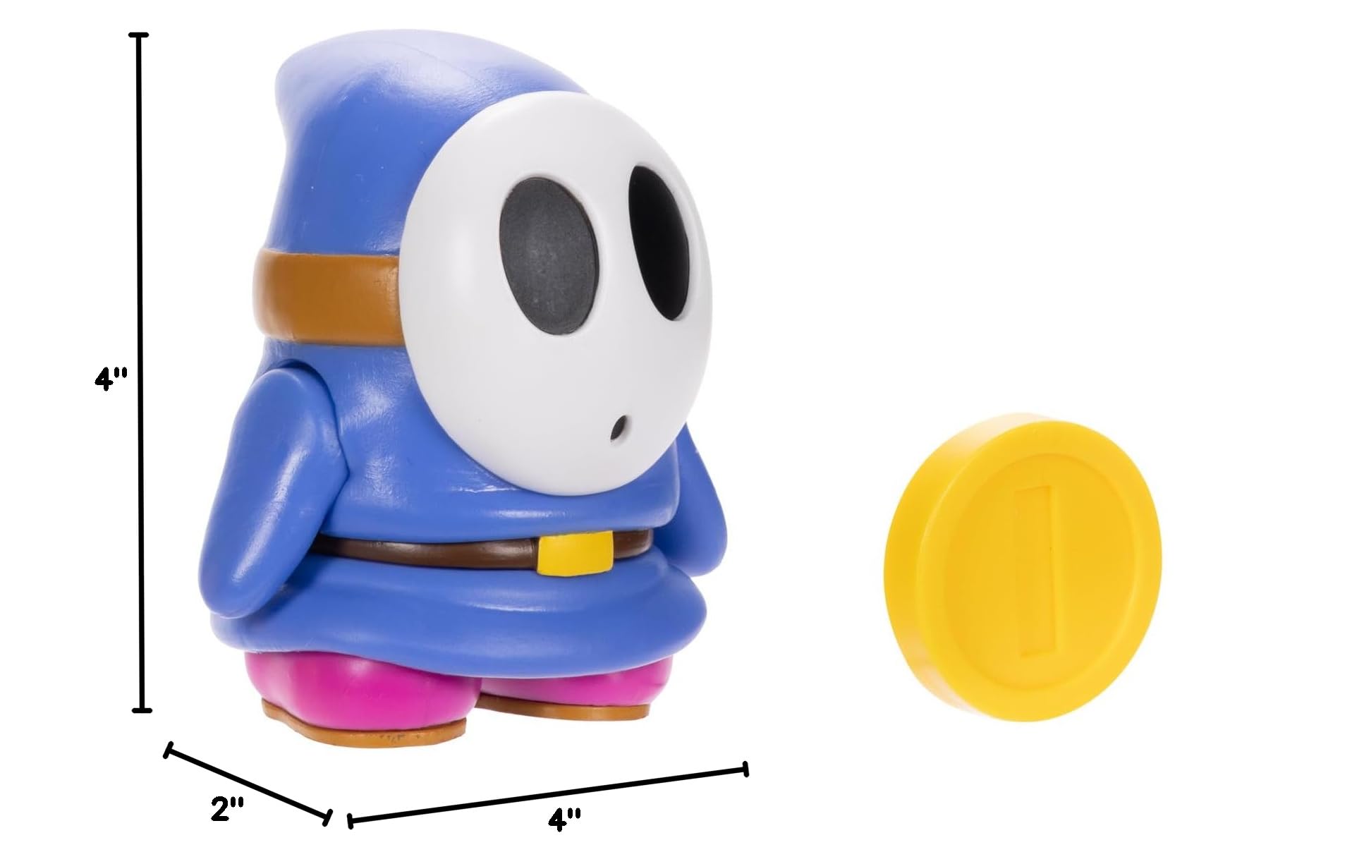 Super Mario 4-Inch Blue Shy Guy Action Figure with Coin – Poseable, Ages 3+