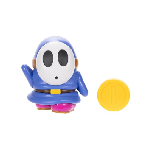 Super Mario 4-Inch Blue Shy Guy Action Figure with Coin – Poseable, Ages 3+