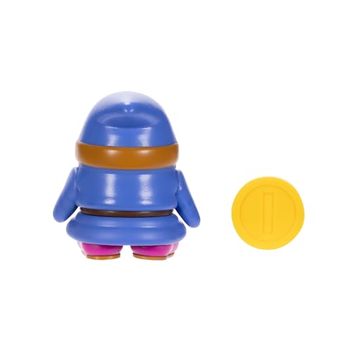 Super Mario 4-Inch Blue Shy Guy Action Figure with Coin – Poseable, Ages 3+
