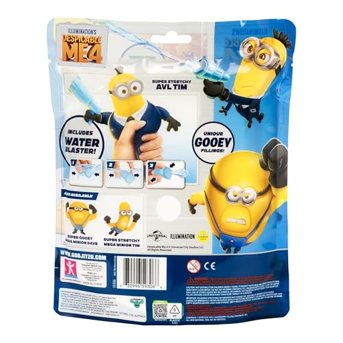 Super Stretchy AVL Tim Minion Action Figure with Blaster Squirter - Despicable Me 4 Goo Jit Zu Toy
