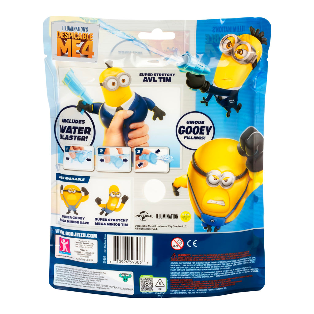 Super Stretchy AVL Tim Minion Action Figure with Blaster Squirter - Despicable Me 4 Goo Jit Zu Toy