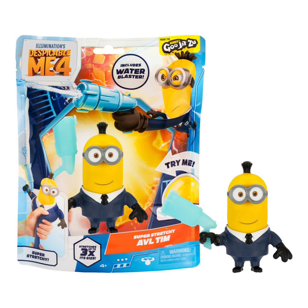 Super Stretchy AVL Tim Minion Action Figure with Blaster Squirter - Despicable Me 4 Goo Jit Zu Toy