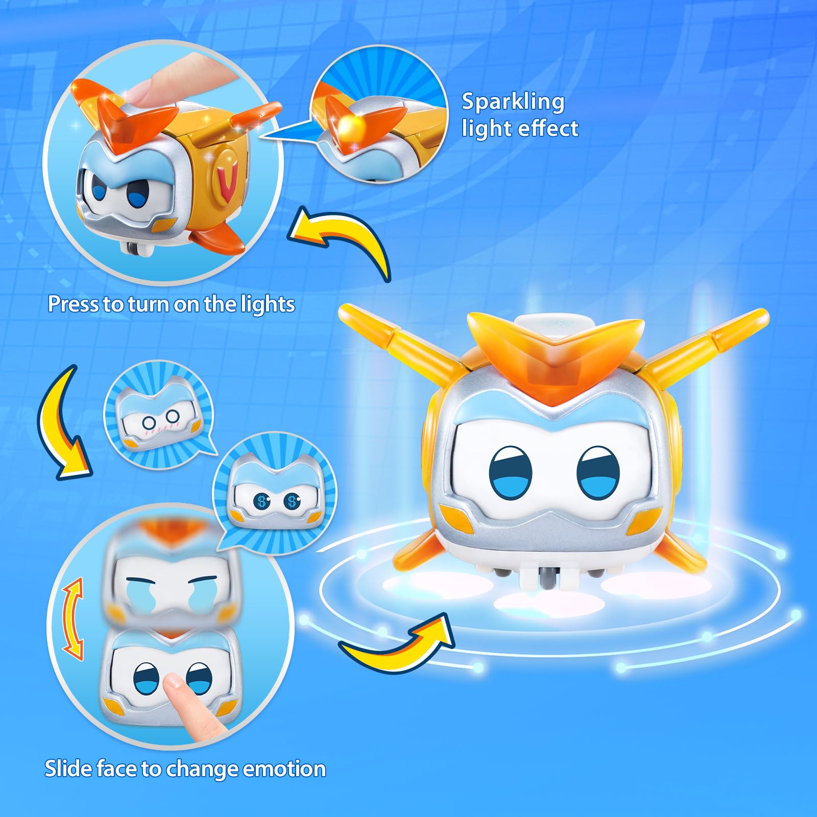 Super Wings Super Pets 4-Pack Jerome, Golden Boy, Shine, Ellie with Lights and Emotion Expressions, Ages 3+