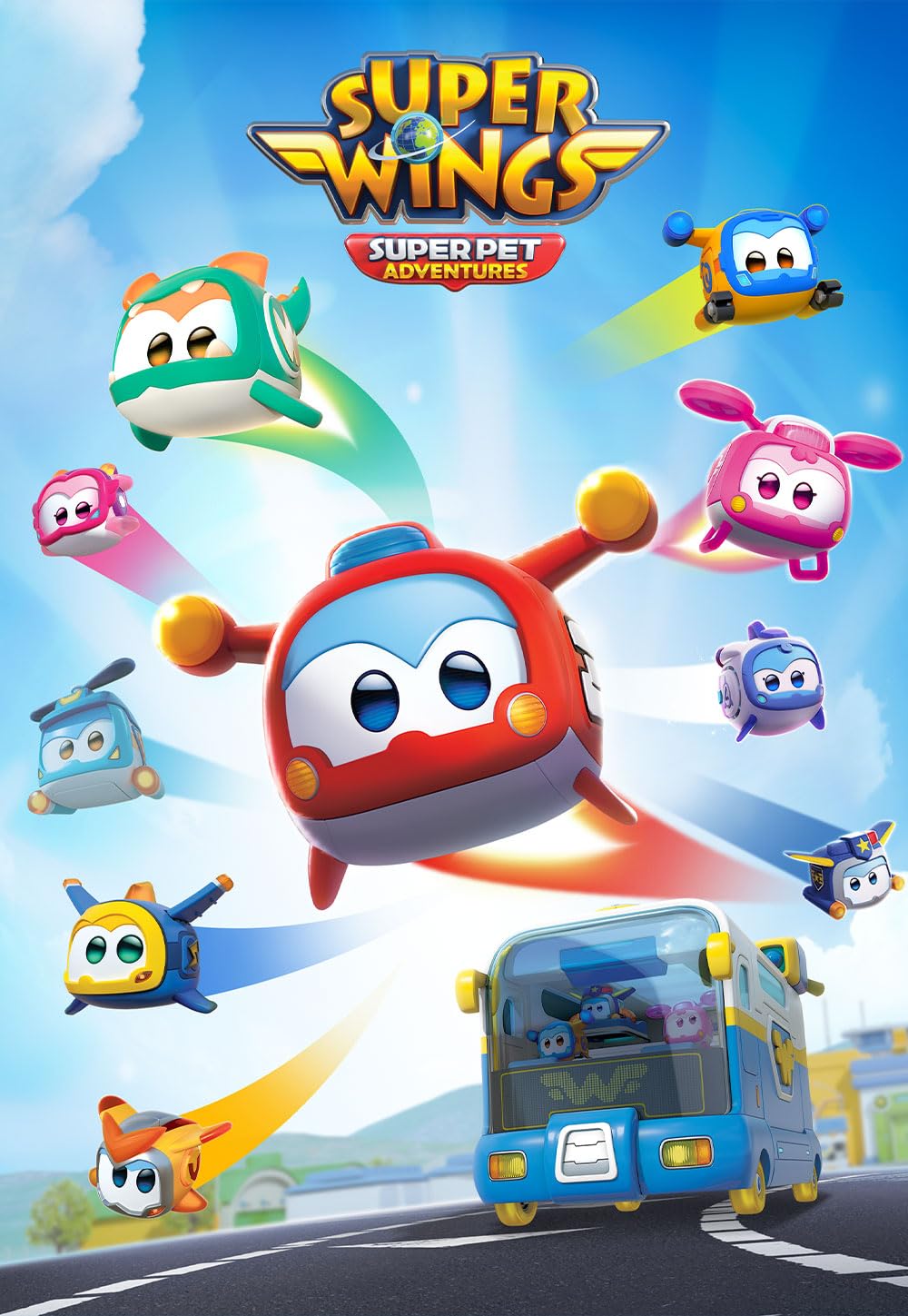 Super Wings Super Pets 4-Pack Jerome, Golden Boy, Shine, Ellie with Lights and Emotion Expressions, Ages 3+