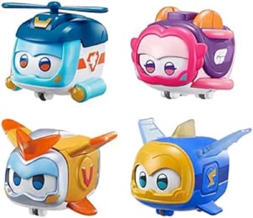 Super Wings Super Pets 4-Pack Jerome, Golden Boy, Shine, Ellie with Lights and Emotion Expressions, Ages 3+