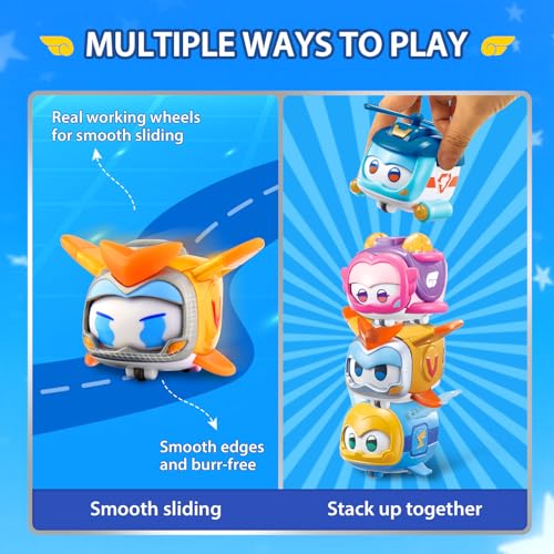 Super Wings Super Pets 4-Pack Jerome, Golden Boy, Shine, Ellie with Lights and Emotion Expressions, Ages 3+