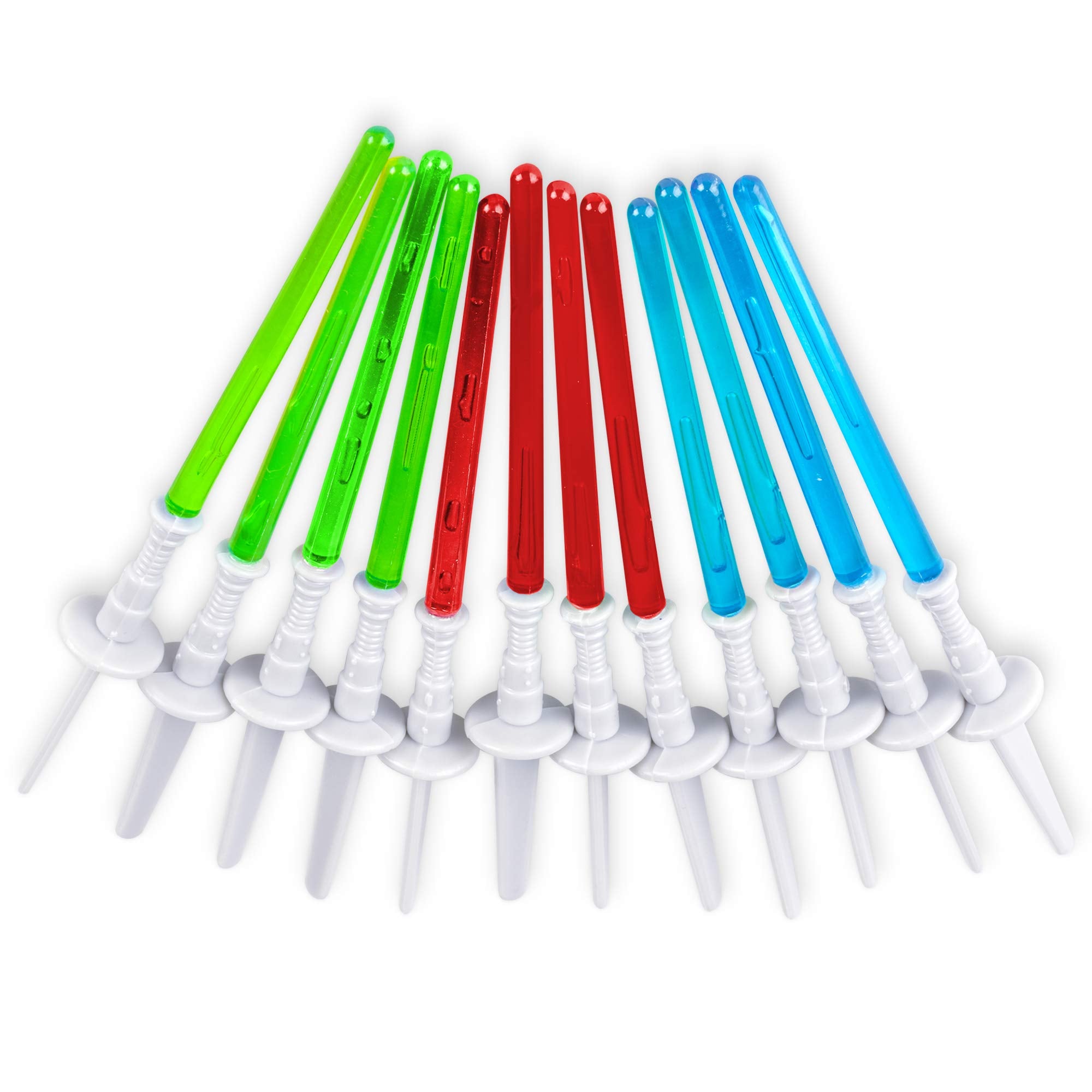 Super Z Outlet Light Saber Cupcake Toppers (12 pack) - 4 Inch Tall Plastic Picks in Red, Green, Blue for Birthday and Fan Events