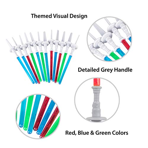 Super Z Outlet Light Saber Cupcake Toppers (12 pack) - 4 Inch Tall Plastic Picks in Red, Green, Blue for Birthday and Fan Events