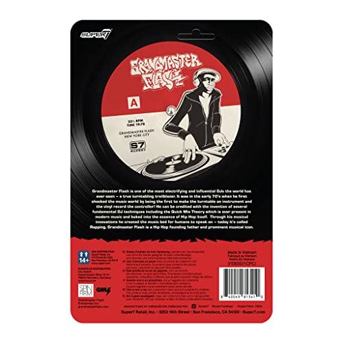 Super7 Grandmaster Flash ReAction Figure - 3.75" Hip Hop Collectible with Turntable Accessory