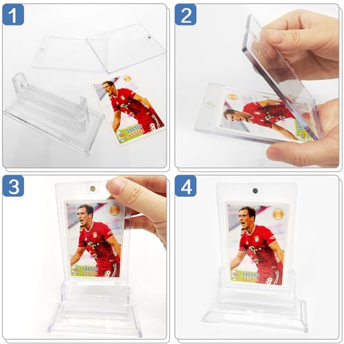 superaimi 4-Pack Magnetic Card Holders with Acrylic Stands – Transparent Display for MTG, Sports Cards, 35pt