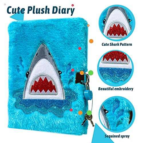 SuperStyle Shark Plush Lock Diary – A5 Secret Notebook for Kids Ages 6-12