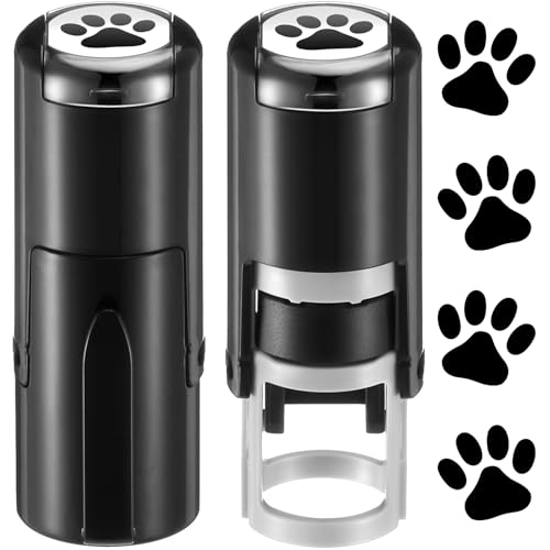 Supervitae 2-Pack Paw Print Stamps – Mini Black Self-Inking Stamper for Classroom Crafts and Party Favors