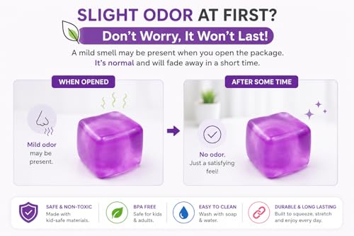 SUPERZON Stress Cube Squishy – 2.17-Inch Gel-Filled Fidget Toy for Anxiety & ADHD Relief (Purple)