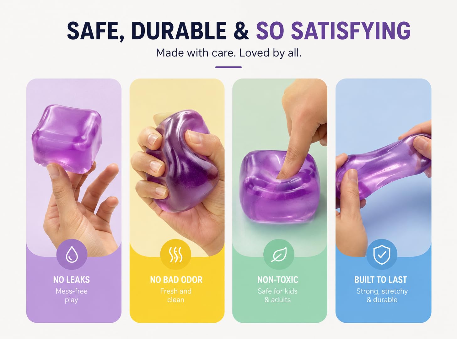 SUPERZON Stress Cube Squishy – 2.17-Inch Gel-Filled Fidget Toy for Anxiety & ADHD Relief (Purple)