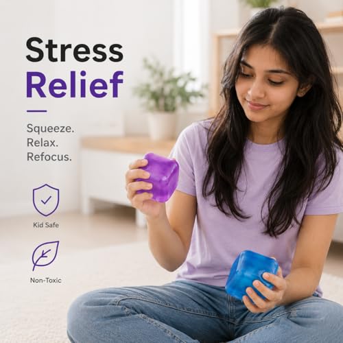 SUPERZON Stress Cube Squishy – 2.17-Inch Gel-Filled Fidget Toy for Anxiety & ADHD Relief (Purple)