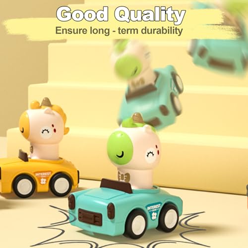 SUPVIB Press to Go Friction Inertia Car Animal Toddler Toy for 1-3 Year Old - 360° Rotating Head Click Sound