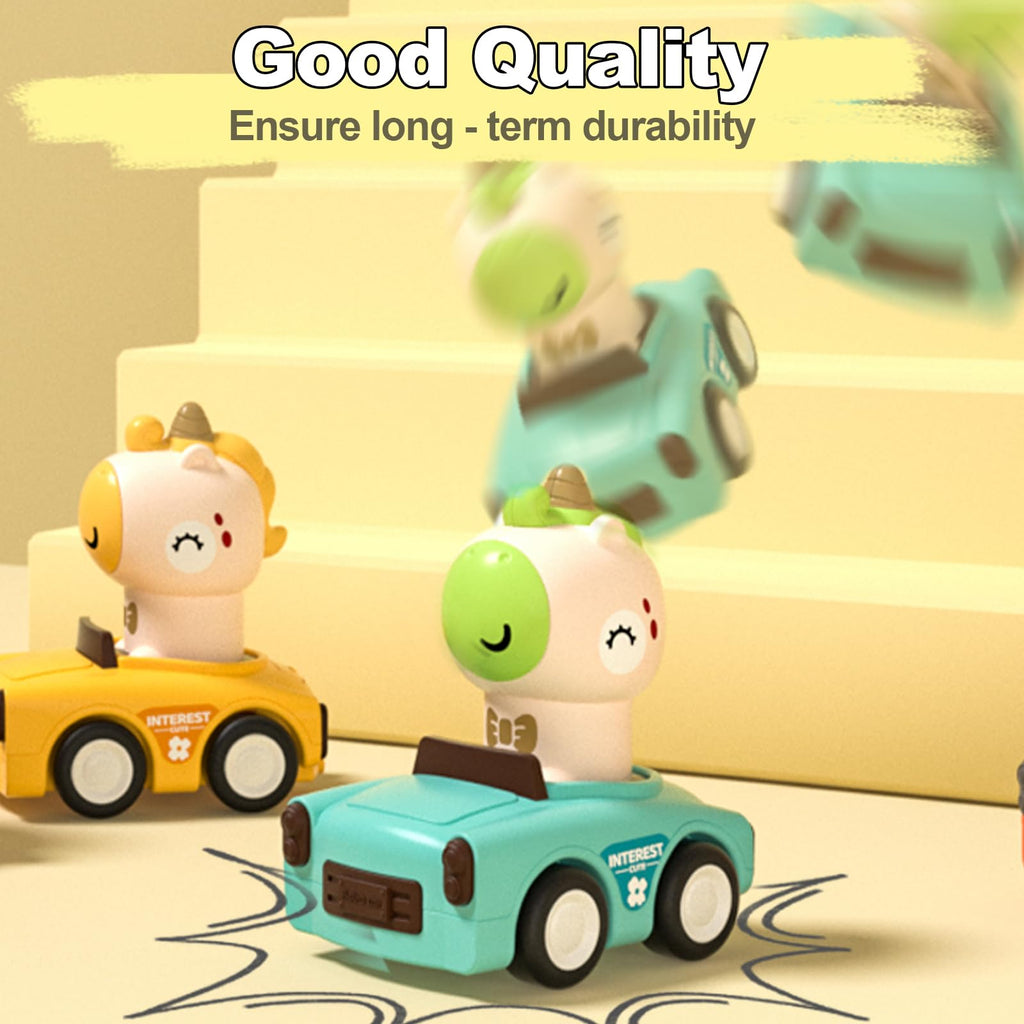 SUPVIB Press to Go Friction Inertia Car Animal Toddler Toy for 1-3 Year Old - 360° Rotating Head Click Sound