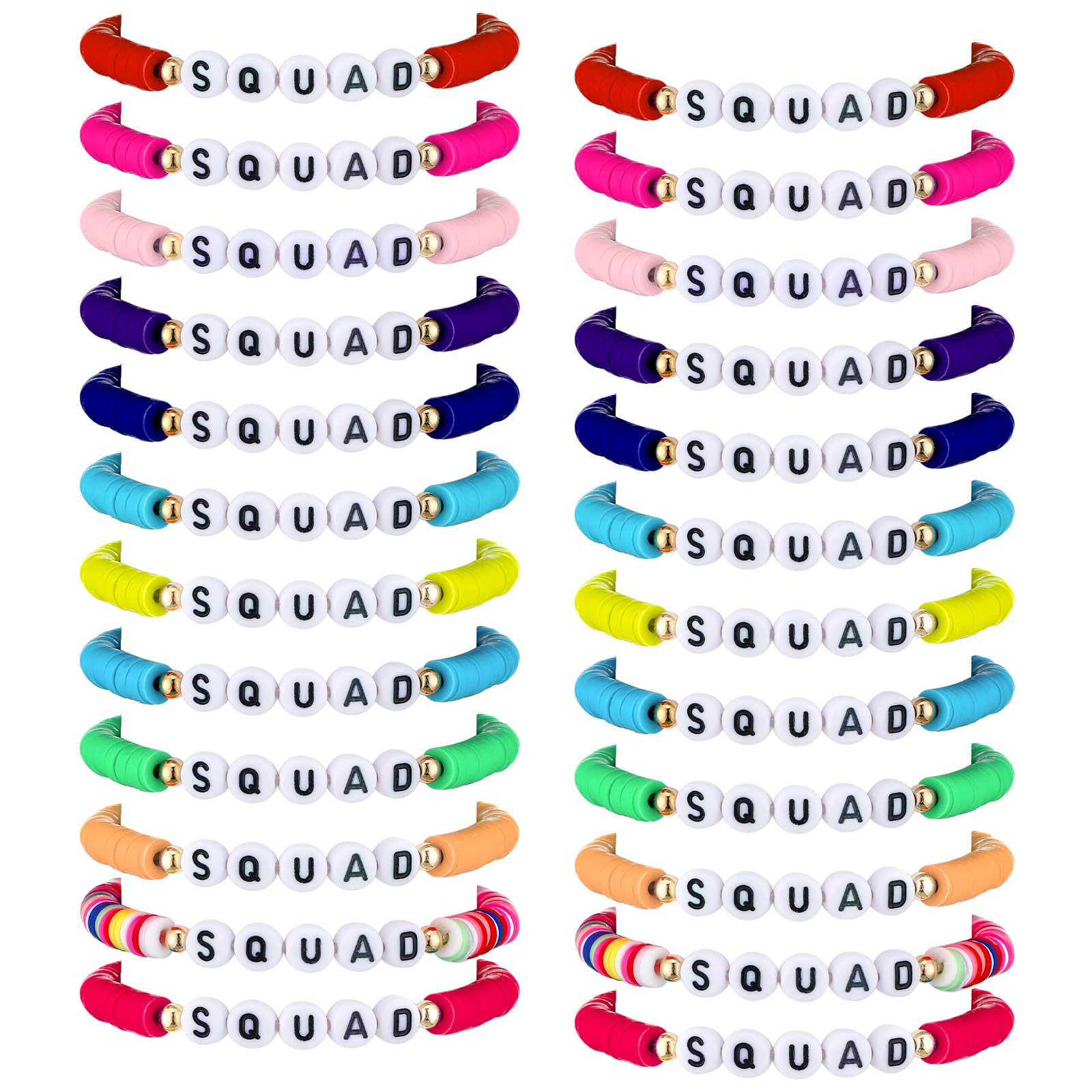 Sureio 24 Pack Rainbow Friendship Bracelets with Letter Beads – Stretch Elastic for Kids, Tweens, Women