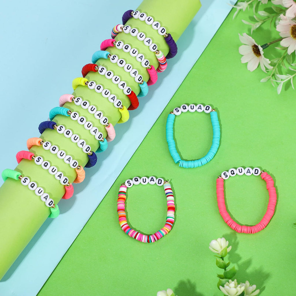 Sureio 24 Pack Rainbow Friendship Bracelets with Letter Beads – Stretch Elastic for Kids, Tweens, Women